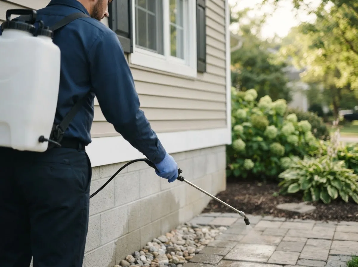 Pest control technician inspecting a home in Hemlock, IN